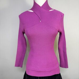Vtg Cache Pink Ribbed Cutout Knit Long Sleeve Top Indie Glam Fairy Girlcore 90s